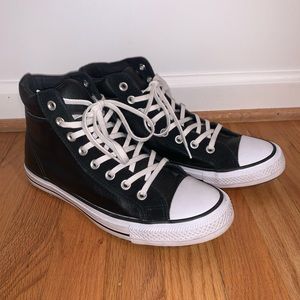 Black Leather Converse Hi tops